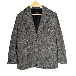 Banana Republic Olinda Blazer Blue Herringbone Wool Blend Oversized M